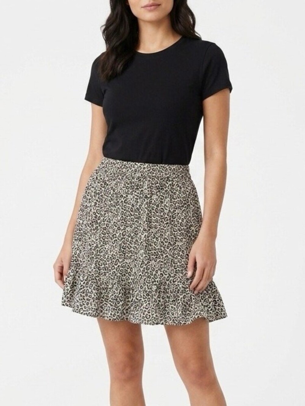 American Eagle Women's Mini Skirt XS Leopard Print High Waisted Ruffled Hem Tan